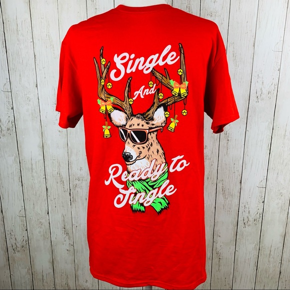 🔥SINGLE & READY TO JINGLE🔥REINDEER HOLIDAY TEE RED T-SHIRT MEDIUM NWT - Picture 2 of 3